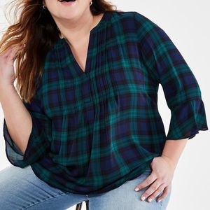 Plus Size Printed Pintuck Blouse plaid.